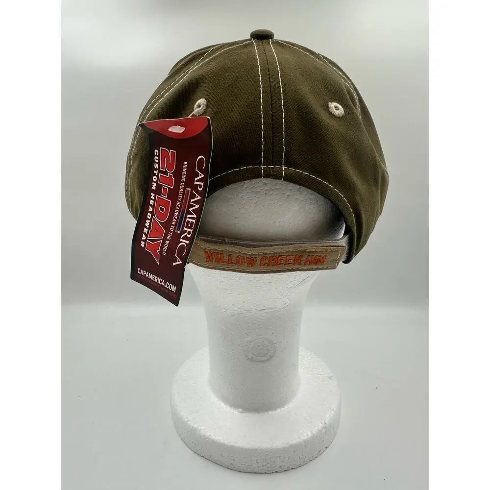 Willow Creek Inn Hunting Lodge Baseball Cap Hat - Adjustable - Tan Green